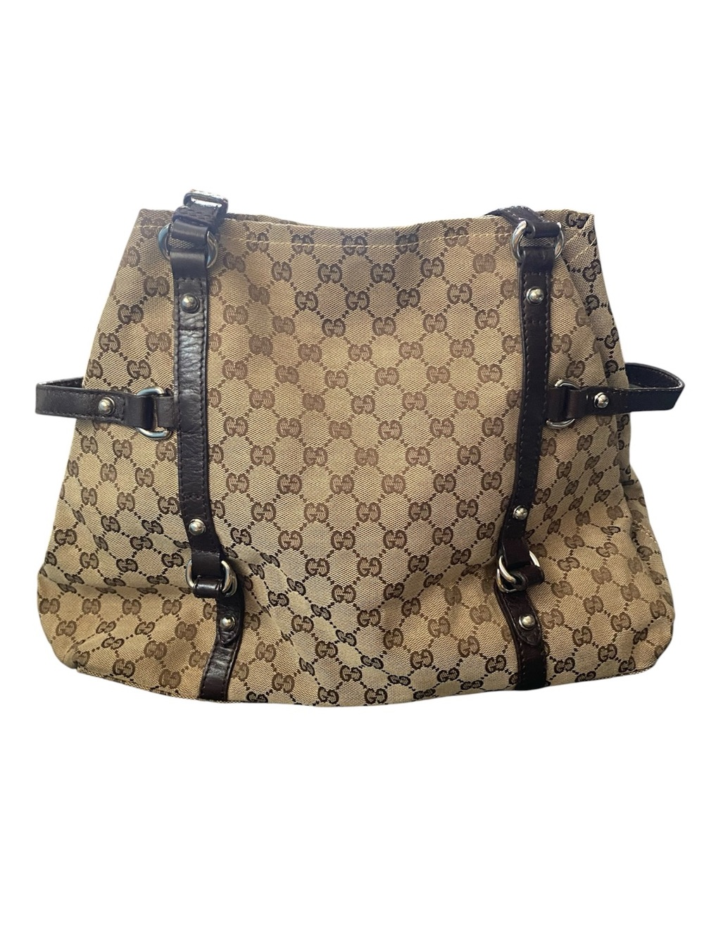 Gucci Beige Monogram Two Shoulder Bag Strap with Dark Brown Leather Trim - Picture 4 of 15